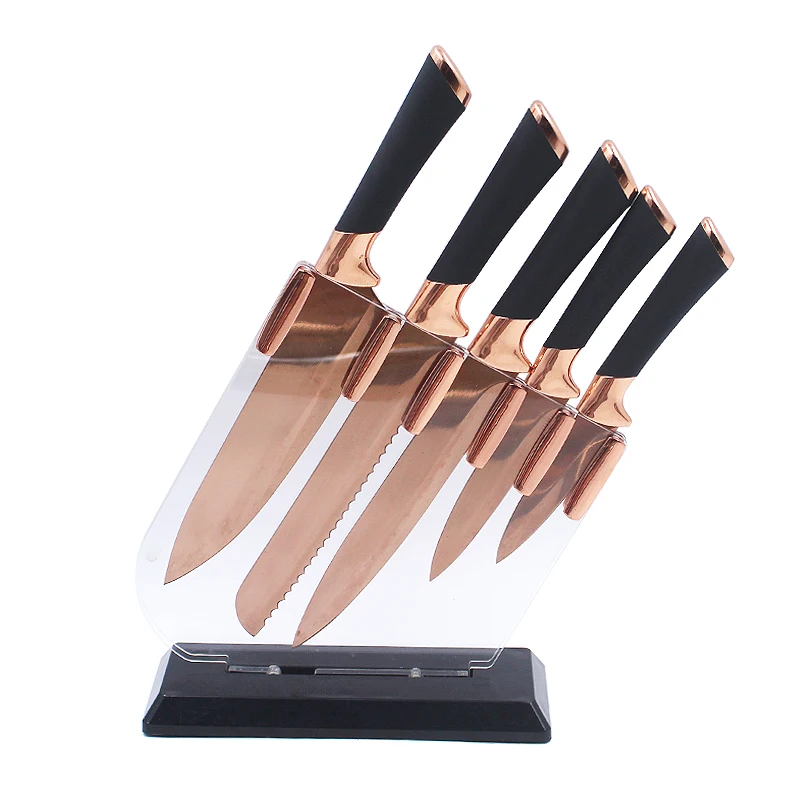 hot sale 6 Pieces Sharp Knife Set Gold Kitchen Knife Set Knives Set with Acrylic Block