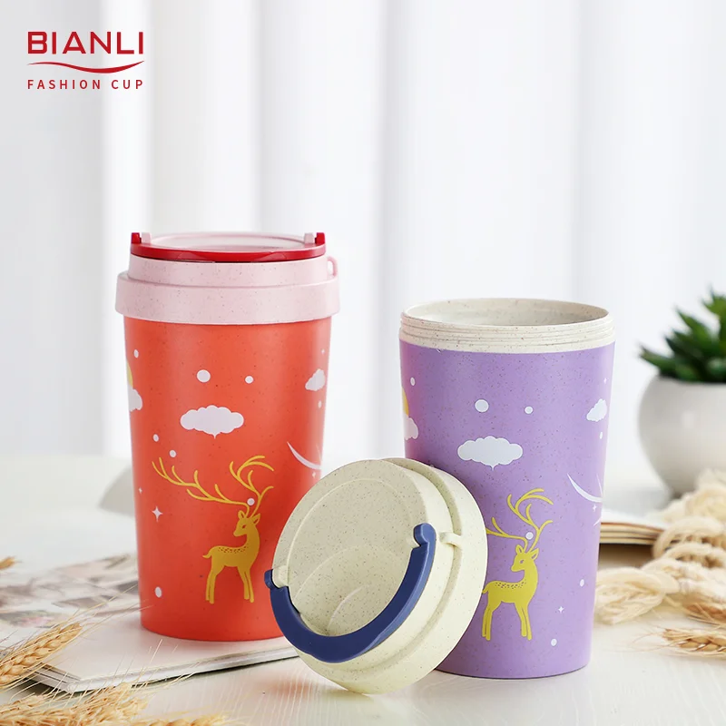 High Quality 380ml Custom Wheat Straw Material Portable Reusable Nordic Cup Double Walled Coffee Mug