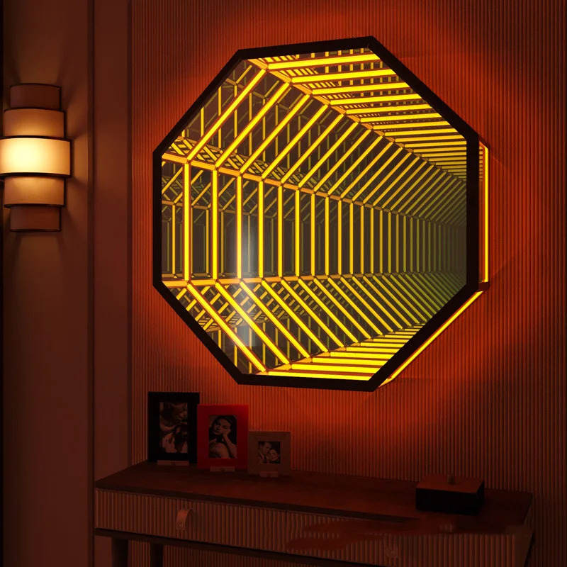 Modern Style Nordic Luxury Octagon RGB 3D Mirror Light Remote Control LED Atmosphere Magical Mirror Wall Lamp