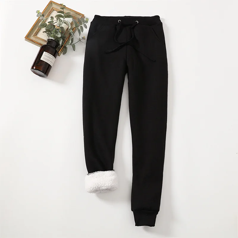 New Korean version lamb velvet solid color warm casual pants ladies plus velvet thickened women winter pants