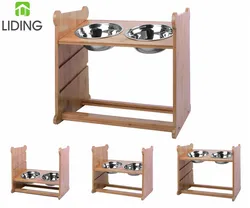 bamboo adjustable dog bowl stand