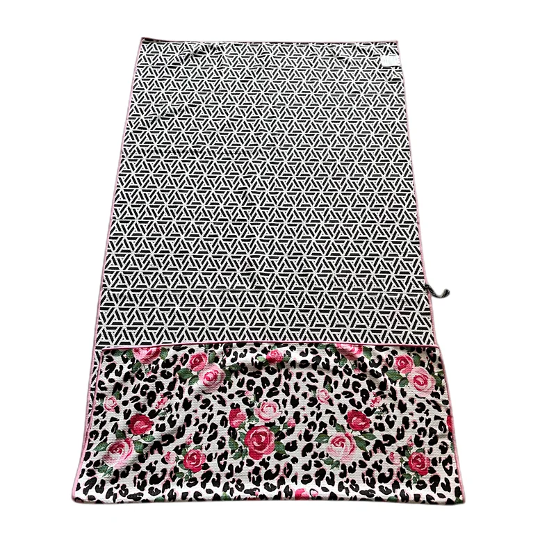Wholesale Sand Free Beach Towel Custom RPET Recycled Polyester Microfiber Waffle Towel with Travel Bag
