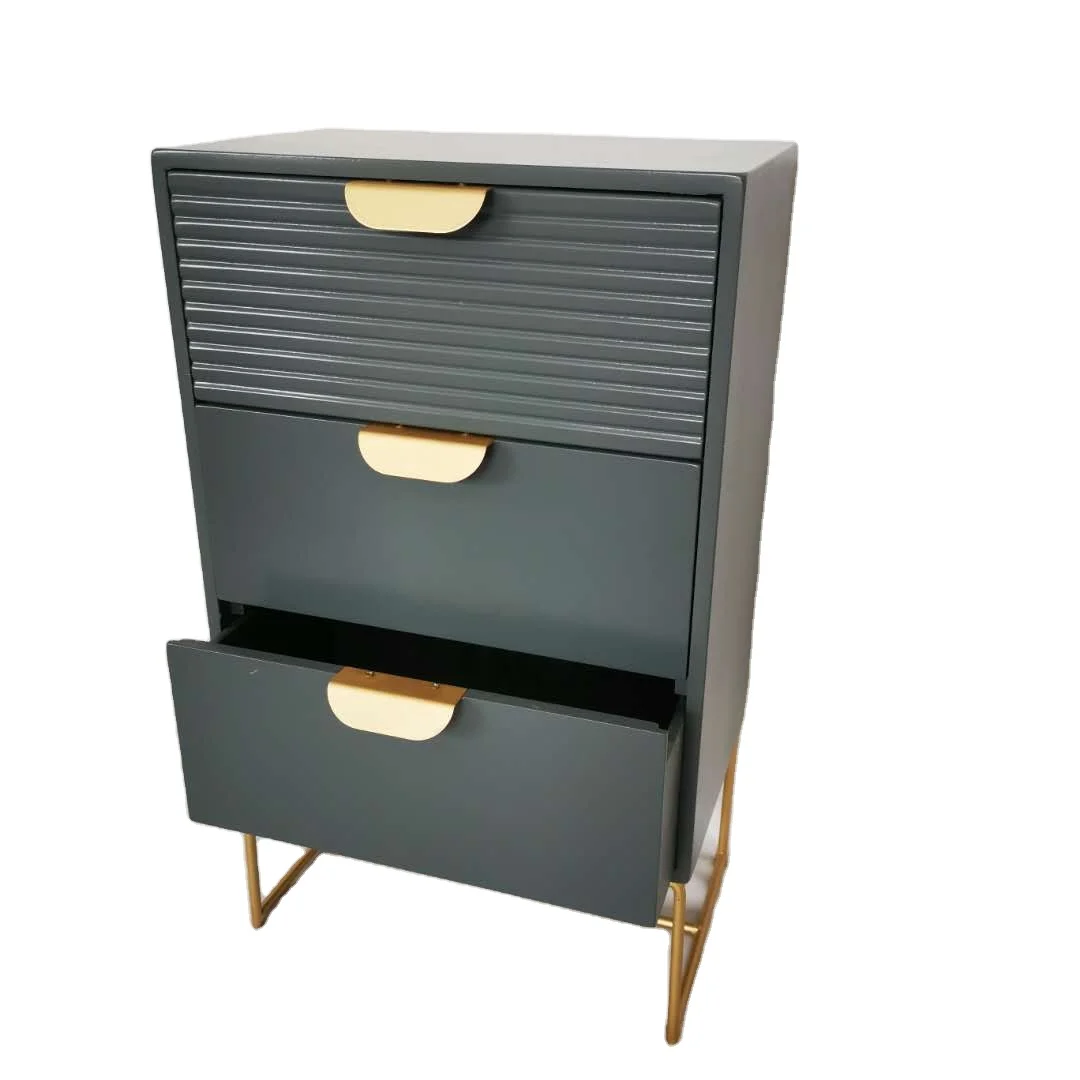  Современная металлическая ручка Mid-Century 3 выдвижных ящика для спальни деревянный шкаф с металлическими