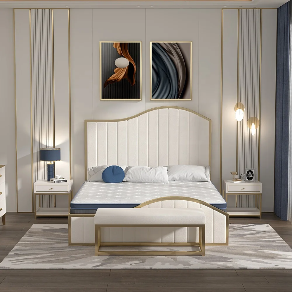 Luxury high headboards king size up-holstered beds frame bedroom furnitures