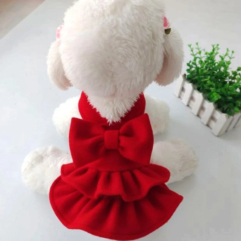Princess Dog Christmas Bow Skirt Pets Cat Warm Dog Woolen Dress Vest Coat Puppy Sweater Pet Apparel For Chihuahua Yorkie S-XXL
