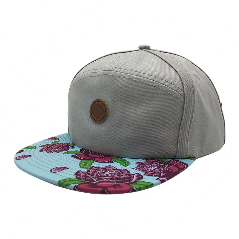 Leather patch logo 5 panel baseball cap custom back strap 5panel and hat
