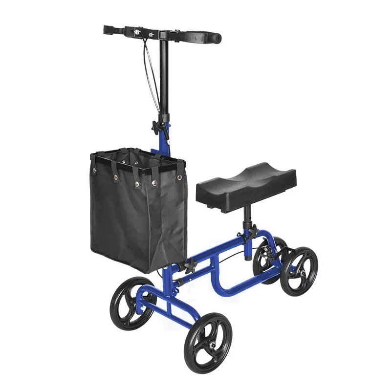 New 2023 Adjustable Height Steerable Knee Walker Scooter Leg Crutch Alternative, Dual Pad with Basket and Hand Brake
