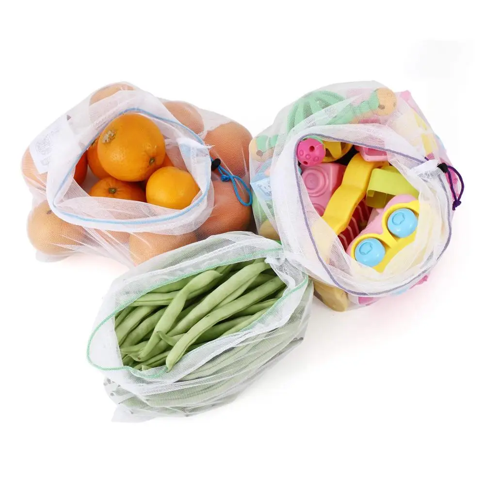 
Custom Logo Eco Friendly Vegetable Fruit Shopping Drawstring Bags Reusable rPET Mesh Bag 