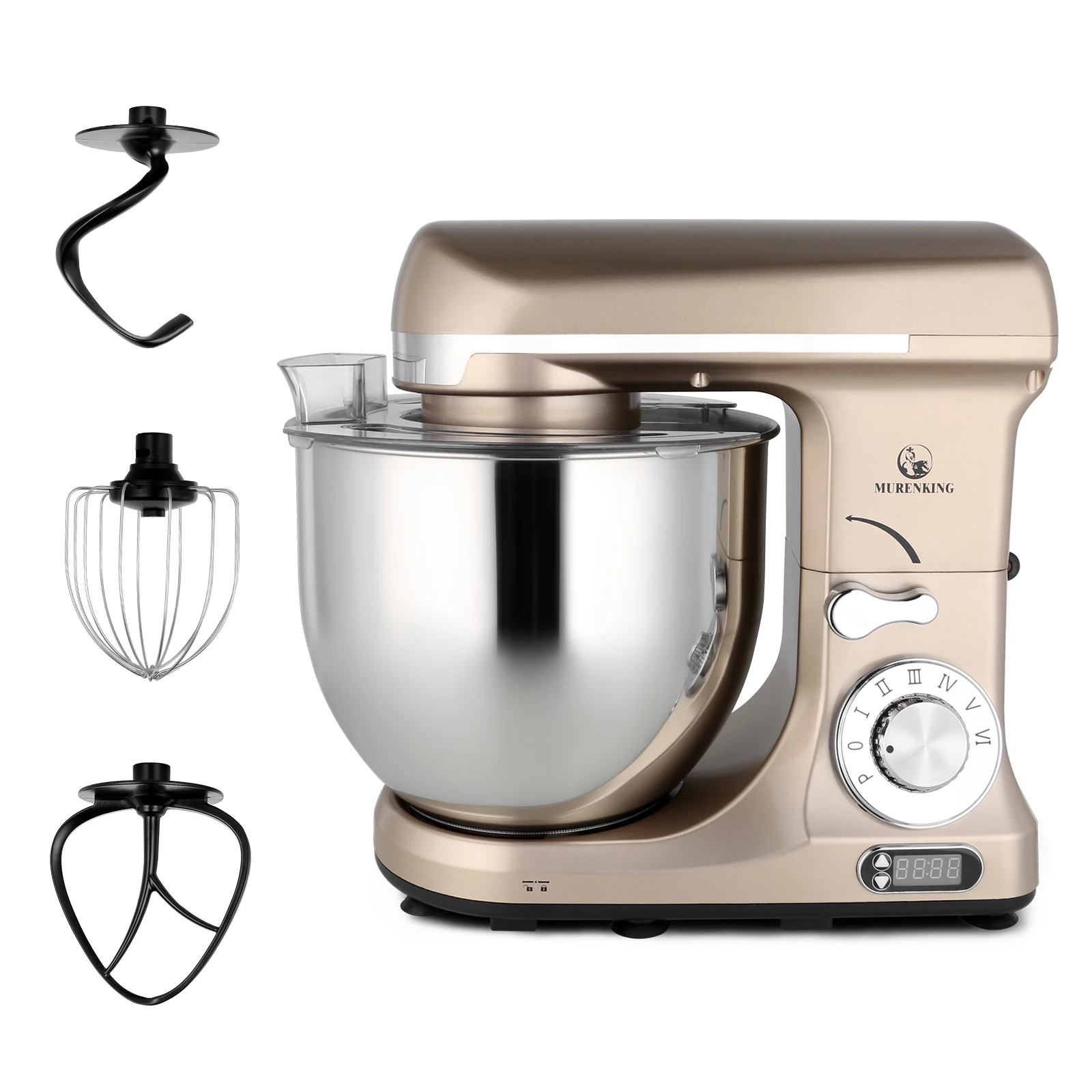 Electric Stand Mixer 6Quarts Dough Hook Flat Beater Attachments Splash Guard 6 Speeds with Whisk