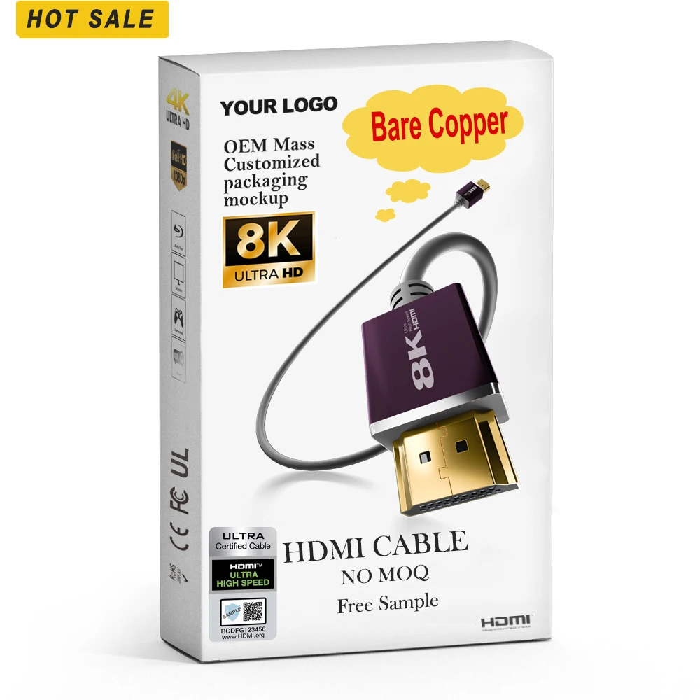 OEM CE UL FCC RoSH Kabel 8K V2.1 4K V2.0 3D HDR 1M 1.5M 1.8M 2M 3M 5M 2.1 HDMI Cable