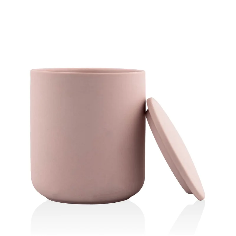Custom matte candle vessels ceramic embossed logo candle glass jar large empty candle container in bulk wholesale pink jars