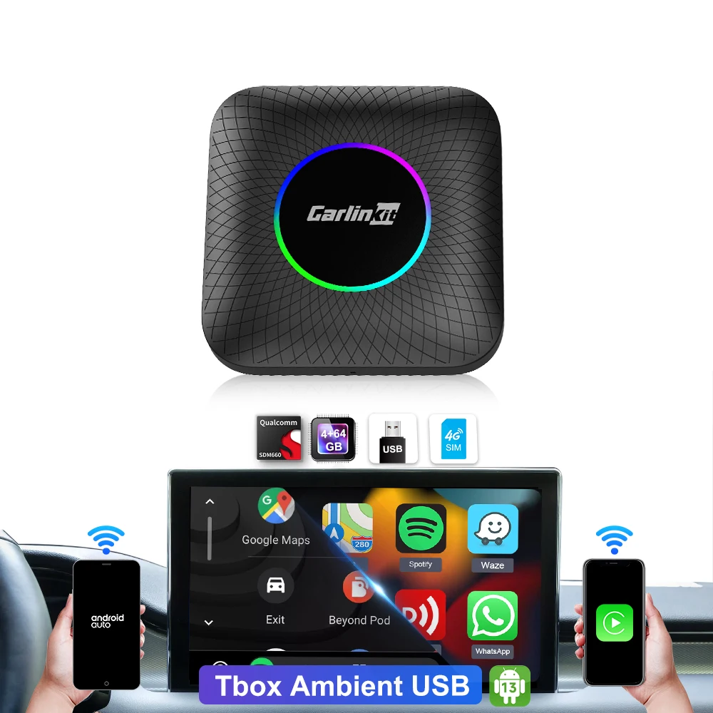 OEM Carlinkit carplay adapter ai box car black android 13 auto streaming dongle 4G+64G wireless carplay portable netflix youtube