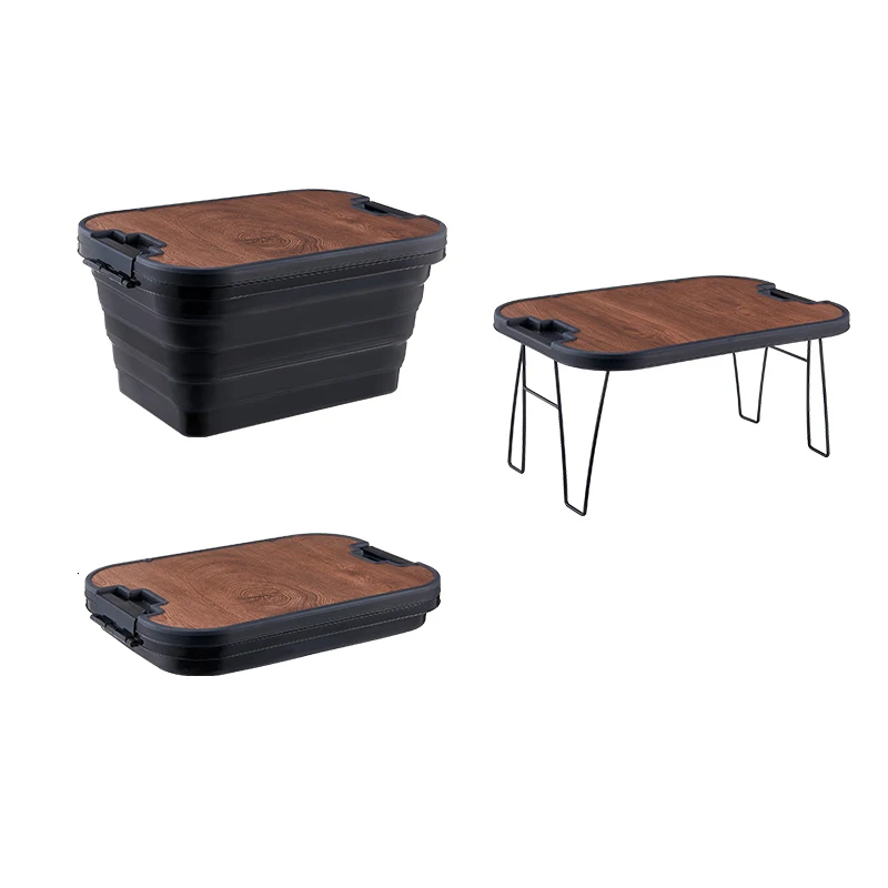 Multifunction Outdoor Hiking Camping folding Storage foldable Collapsible Picnic desk Basket With Lid and Tray Table
