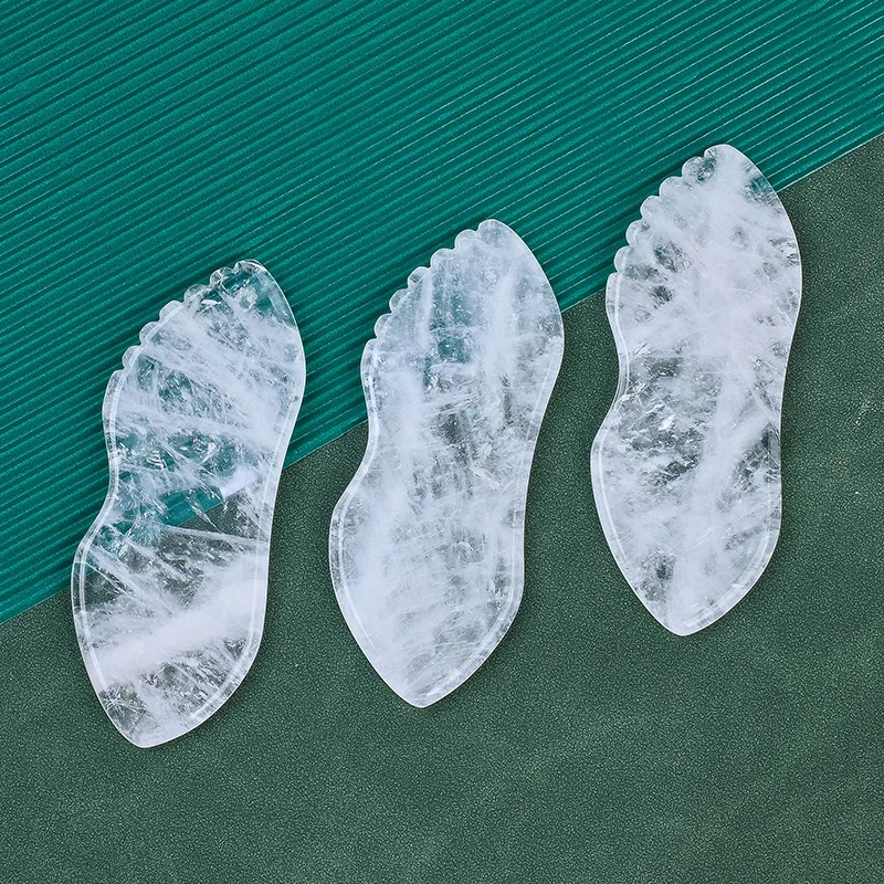 Custom Natural Rock Quartz Quasha Facial Beauty Product Crystal White Jade Gua Sha Face Massage Tool Stone Guasha With Teeth