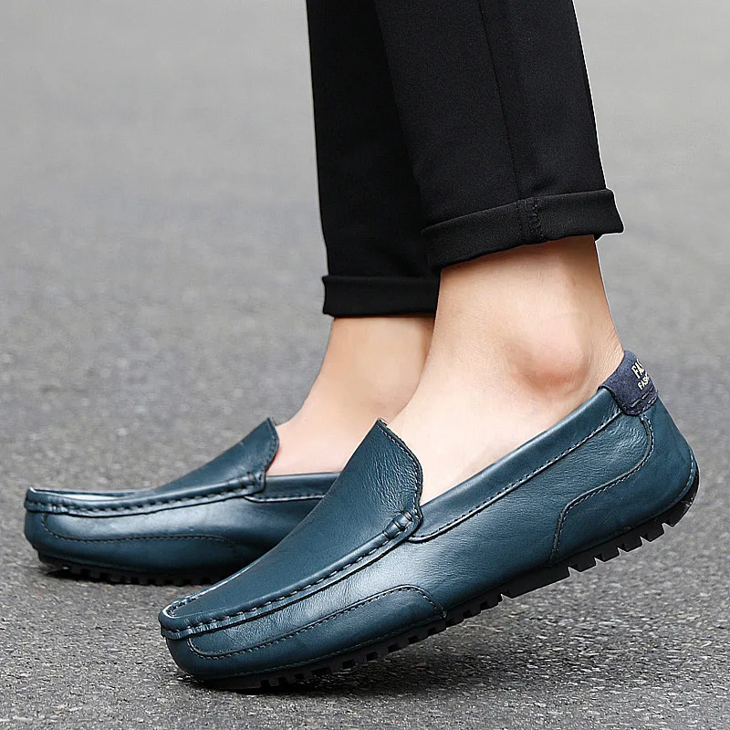 Factory Wholesale fashion Professional Blue Black classic luxury branded top quality italian pure leather mens driving shoes