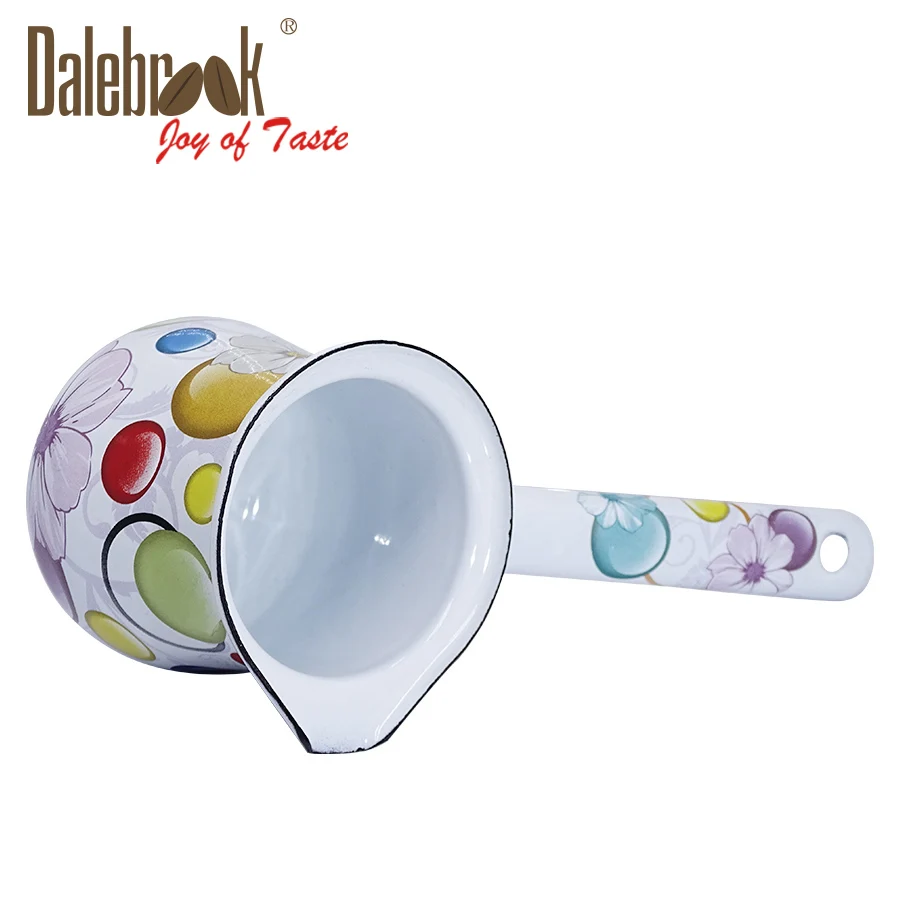 
Dalebrook Turkish Arabic coffee pot Greek Cezve Ibrik Enamel Ceramic Coffee Mug Colorful Dots Tea Milk Pot Cookware Set 