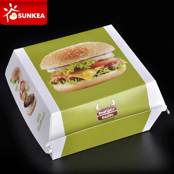 Paper clamshell burger hamburger box for hot and cold food