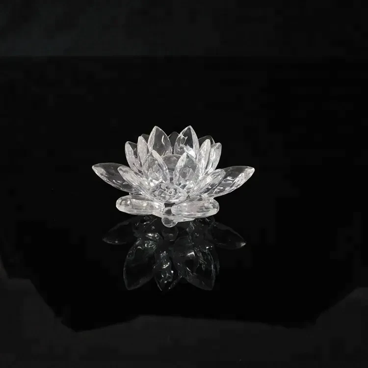 Honor Of Crystal Glass White Candle Holders Custom Decorative Unique Lotus Flower Souvenir