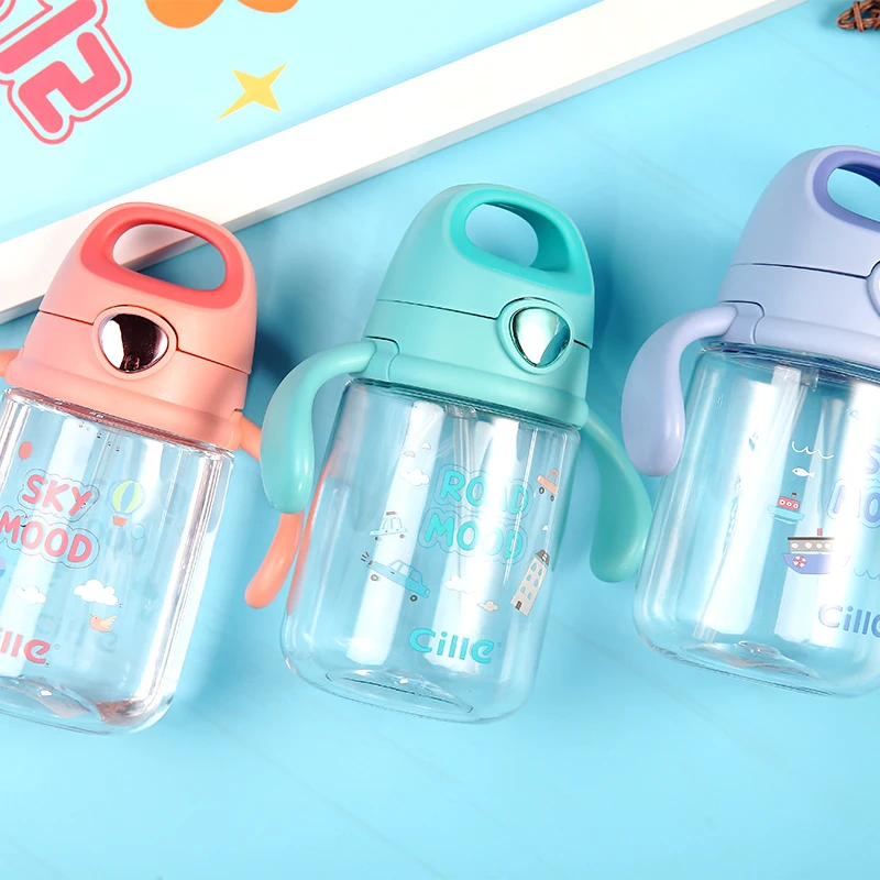 Cille 400ml Custom Cartoon Travel leakage-proof BPA Free Plastic Tritan Children Kids Drinking Cute Water Bottle with Straw