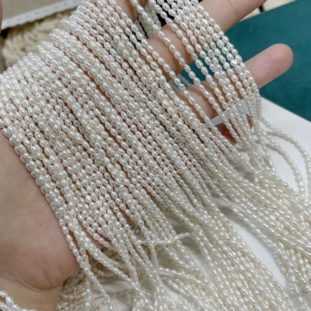 Small White Freshwater Rice Shape Loose Pearls Beads Strand 2-3mm
