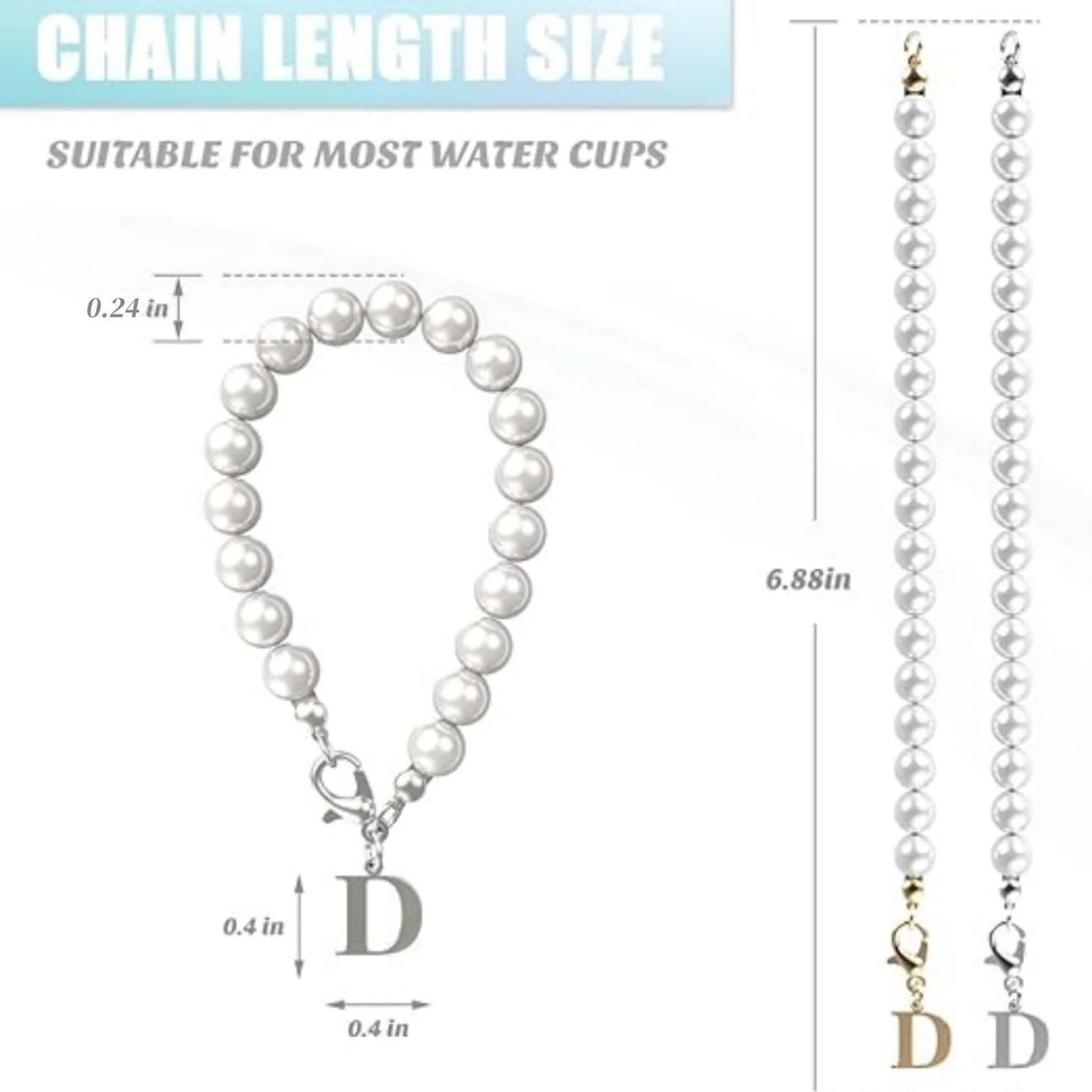 Stainless Steel Letter Charm Accessories for Stanley Cup with Pearl Chain Name ID Personalized Handle Charm for Stanley Tumbler