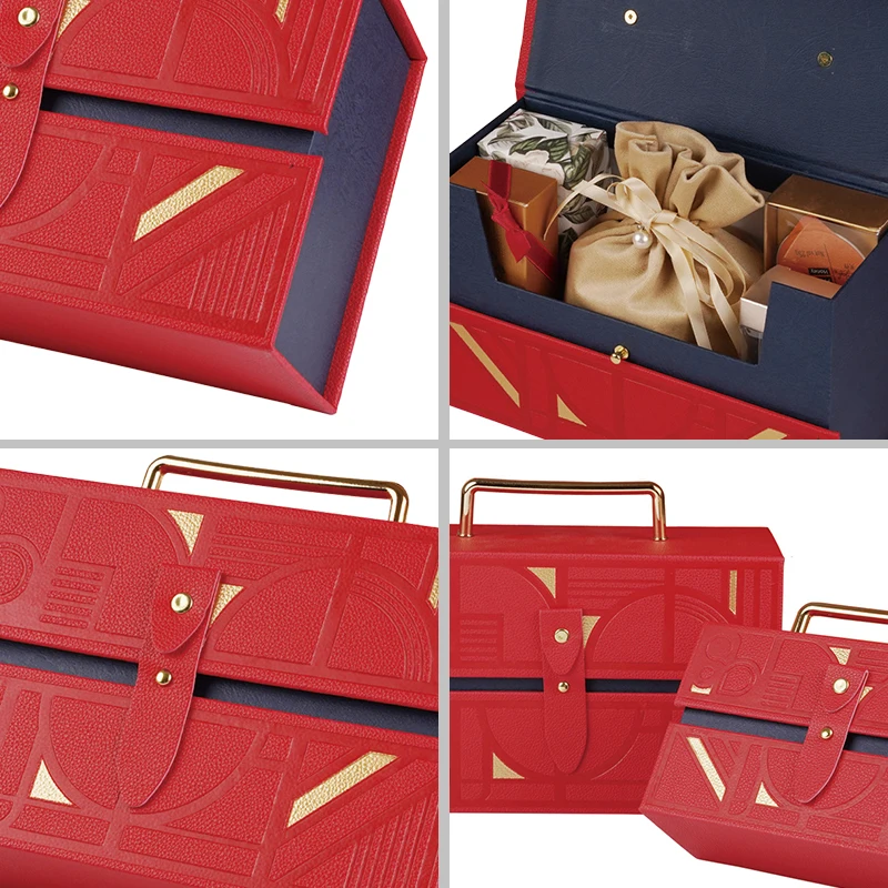 Online Best Service Red Briefcase Design Leather With Metal Handle wedding favors bridesmaid paper gift box