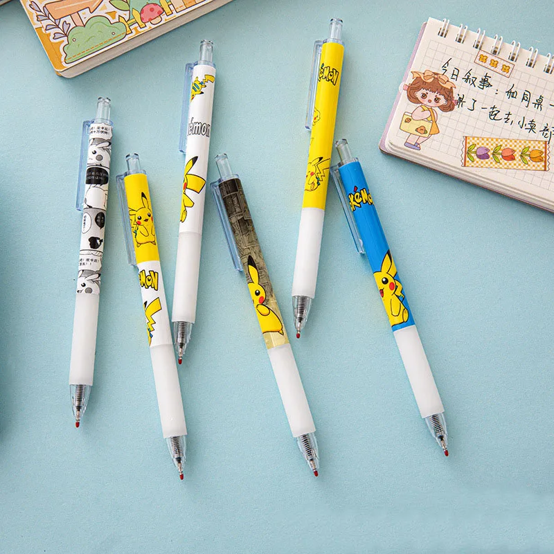 High Quality Cute Cartoon Pikachu Style Clip Press Pen INS Student Exam ST Pens Tip Smooth Writing 0.5mm Carbon Black Pen