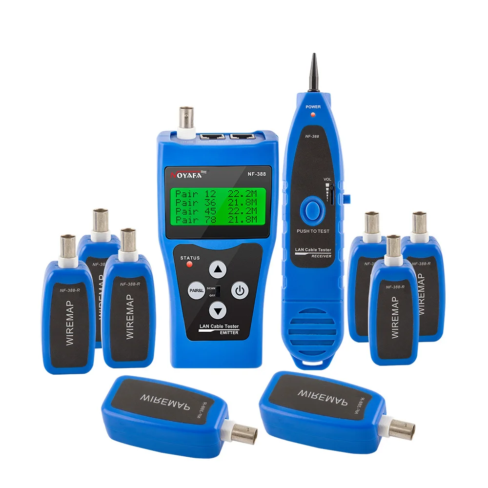 NOYAFA NF-388 LCD Wire Fault Locator test RJ45 RJ11 BNC and USB test Polarity and Voltage testing instrument with 8 remotes