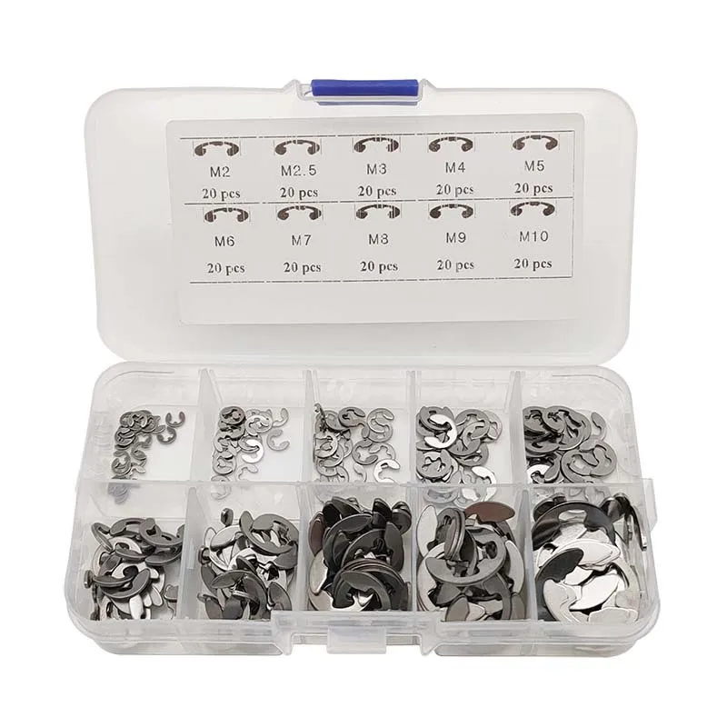 120pcs Set 304 Stainless Steel E Circlip Kit E Type Circlip Opening Stop Ring Metric 10 Size  M1.5 M2 M3 M4 M5 M6 M7 M8 M9 M10
