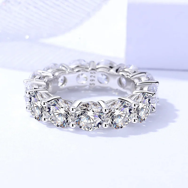925 Sterling Silver Pretty Luxury Full Diamond High Quality Big Cubic Zircon Eternity Chunky Rings Jewelry