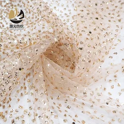 100 percent nylon sequin champagne gradient color evening dress shiny glitter soft tulle fabric