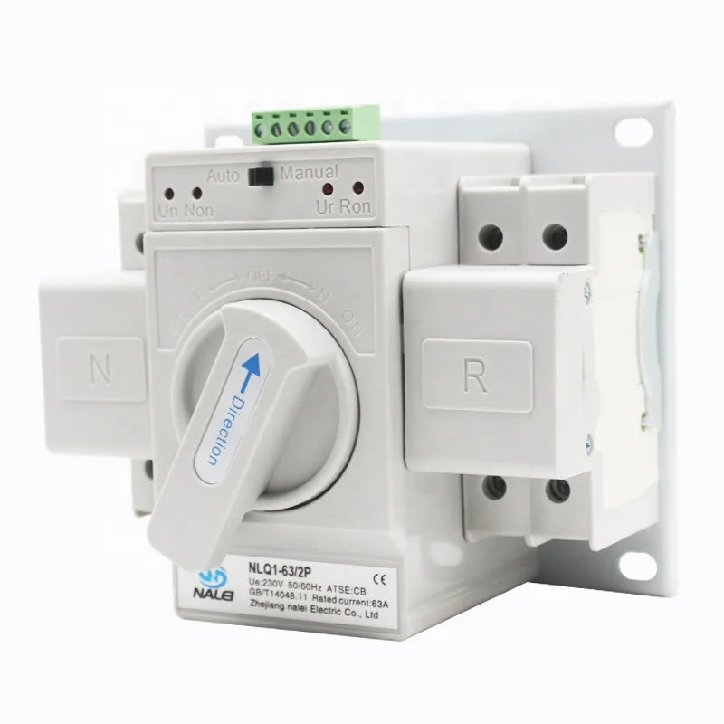 Auto switch and auto recover I-0-II 220/230V CB level micro break double power automatic transfer switch 2P 63A
