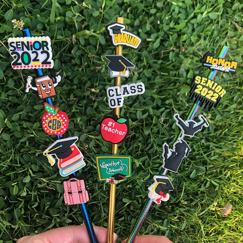 graduation party accessories wholesale new silicone straw topper charm drinking topper charms graduation straw topper