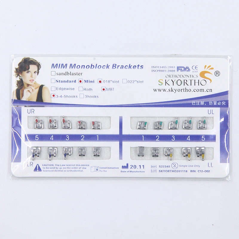 Ортодонтические кронштейны Mini roth monoblock 0,022 345 крючки