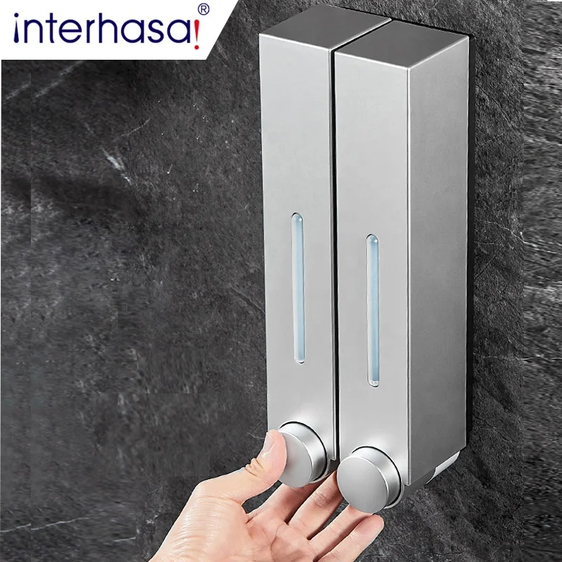 Manual wall hanging triple shower pump liquid soap dispenser hotel shampoo and conditioner with lock for Bathroom