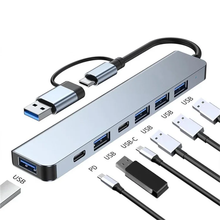 7 Ports 2-in-1 USB 3.0 HUB Type-c Adapter USB 2.0 High Speed Transmission Multi-port USB Splitter Expander For PC Computer