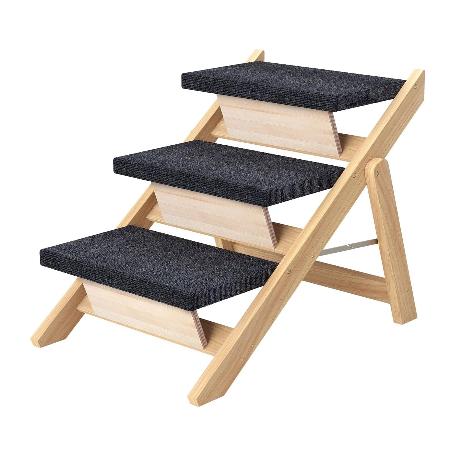 Pet Stairs/Steps Medium Dogs Steps Foldable Wood Dog Ramp with Non-Slip Pads, Safety, Durable Portable Ladder 3 Steps