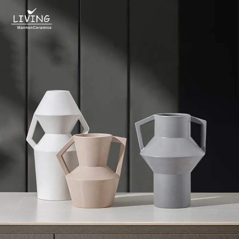 Modern Geometric Handle Design Ceramic Vase Decoration Living Room Desktop Flower Ware Nordic Flower Vases