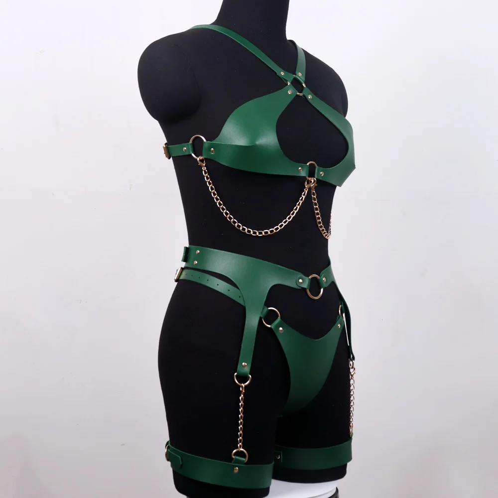 New Arrival S&m Quick Shipping Women Sexy Male PU Leather Lingerie Sm Bondage Suspenders with Bondage Handcuffs for Women