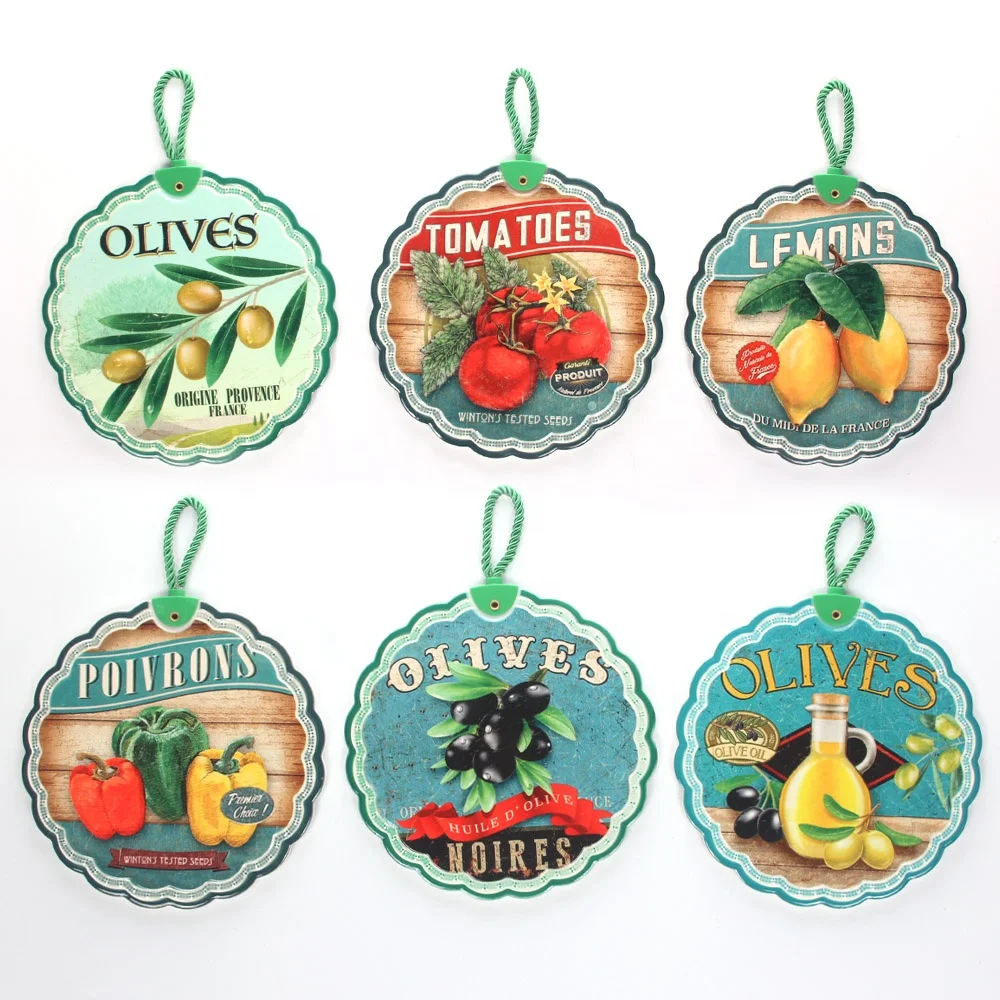 Custom retro fruit printing round rope hanging tile ceramic pot trivet hot pot kitchen table placemat hot plate heat resistant