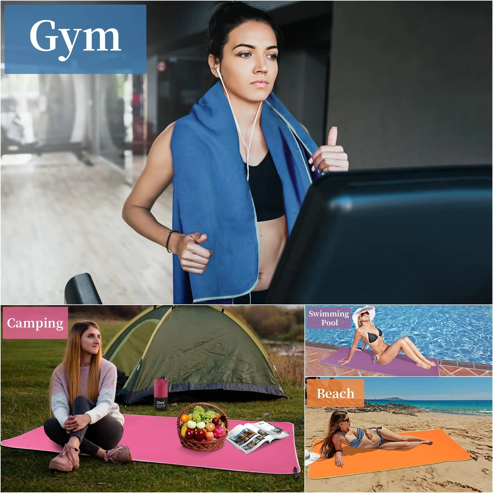 Custom Sweat Quick Dry Super Absorbent Yoga Fitness Exercise Gym Travel Essential Soft Lightweight Microfiber Beach Sports Towel