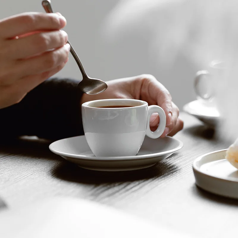 
100ml Coffee Cup European Style White Ceramic With Saucer High Temperature Resistant Italian Black Coffee Cup 