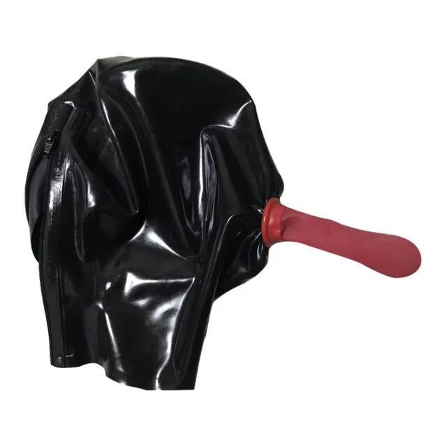Latex Hood Cover Open Eye Band Red Mouth Cover Halloween Party Latex Hood