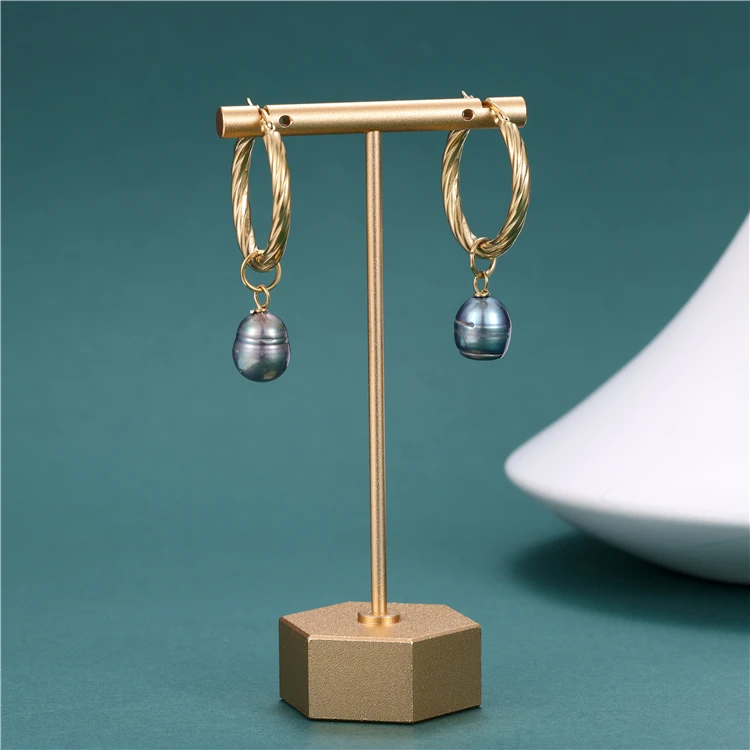 Hawaiian 18K stainless steel thick chain natural freshwater pearl necklace earrings bracelet set