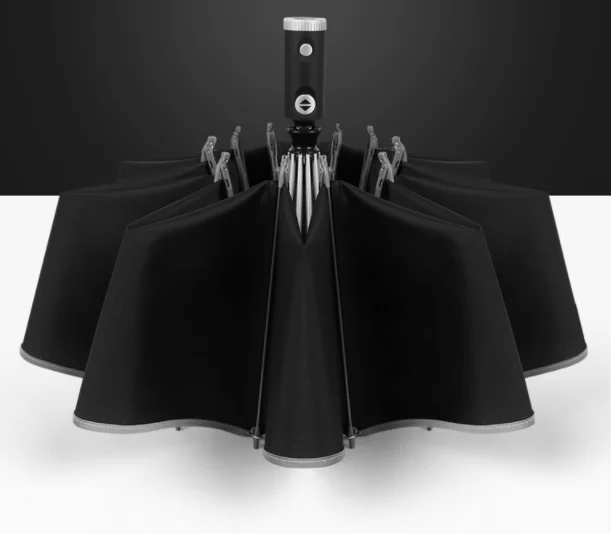 Wholesale 23 Inch 10 Ribs Business Gifts 3 Fold Inverted Reverse Reflective Led Light Handle Automatic Umbrella With Logo Print