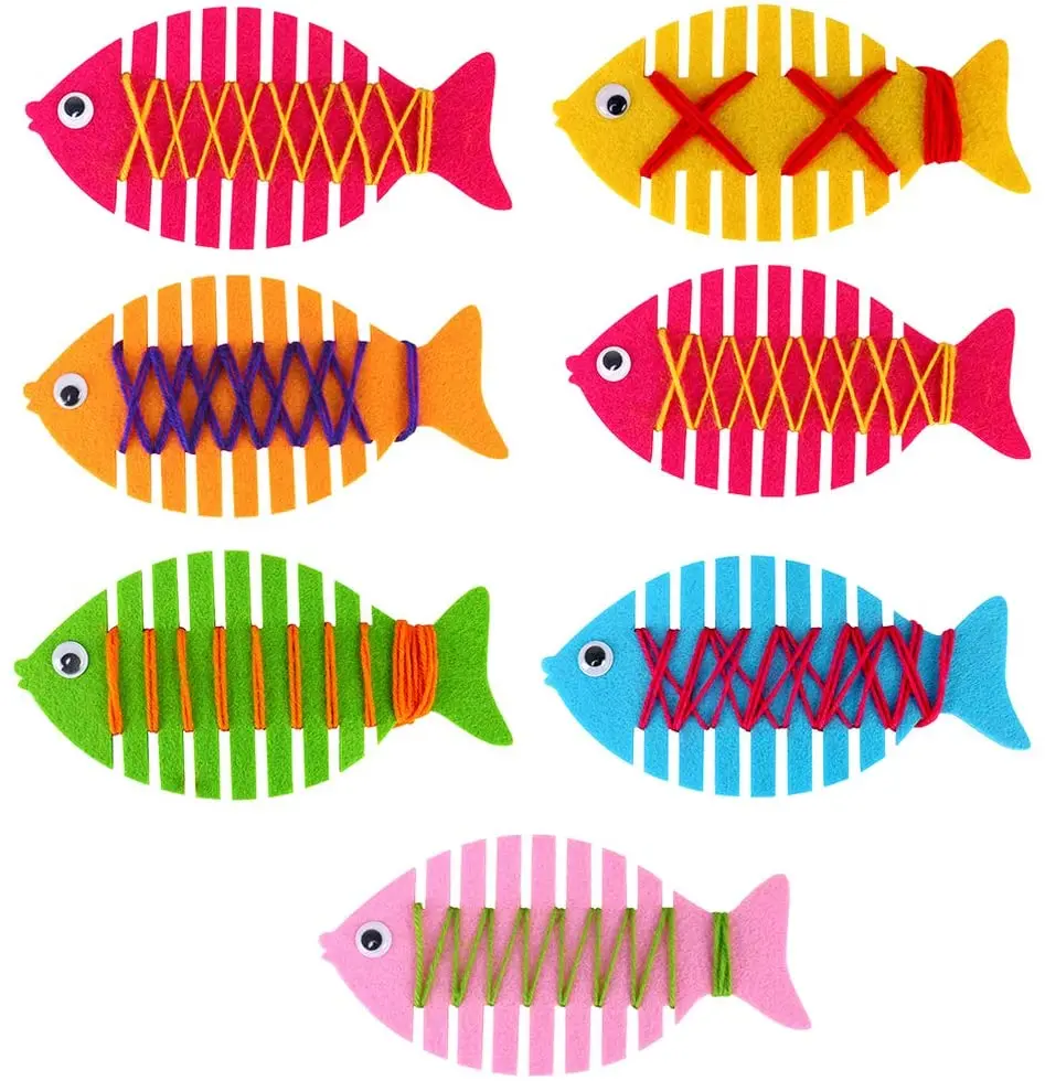 7Pcs Fish Lacing Thread Weave Handmade Activity Game DIY Interactive Development Educational Toy for Kids Toddlers Children