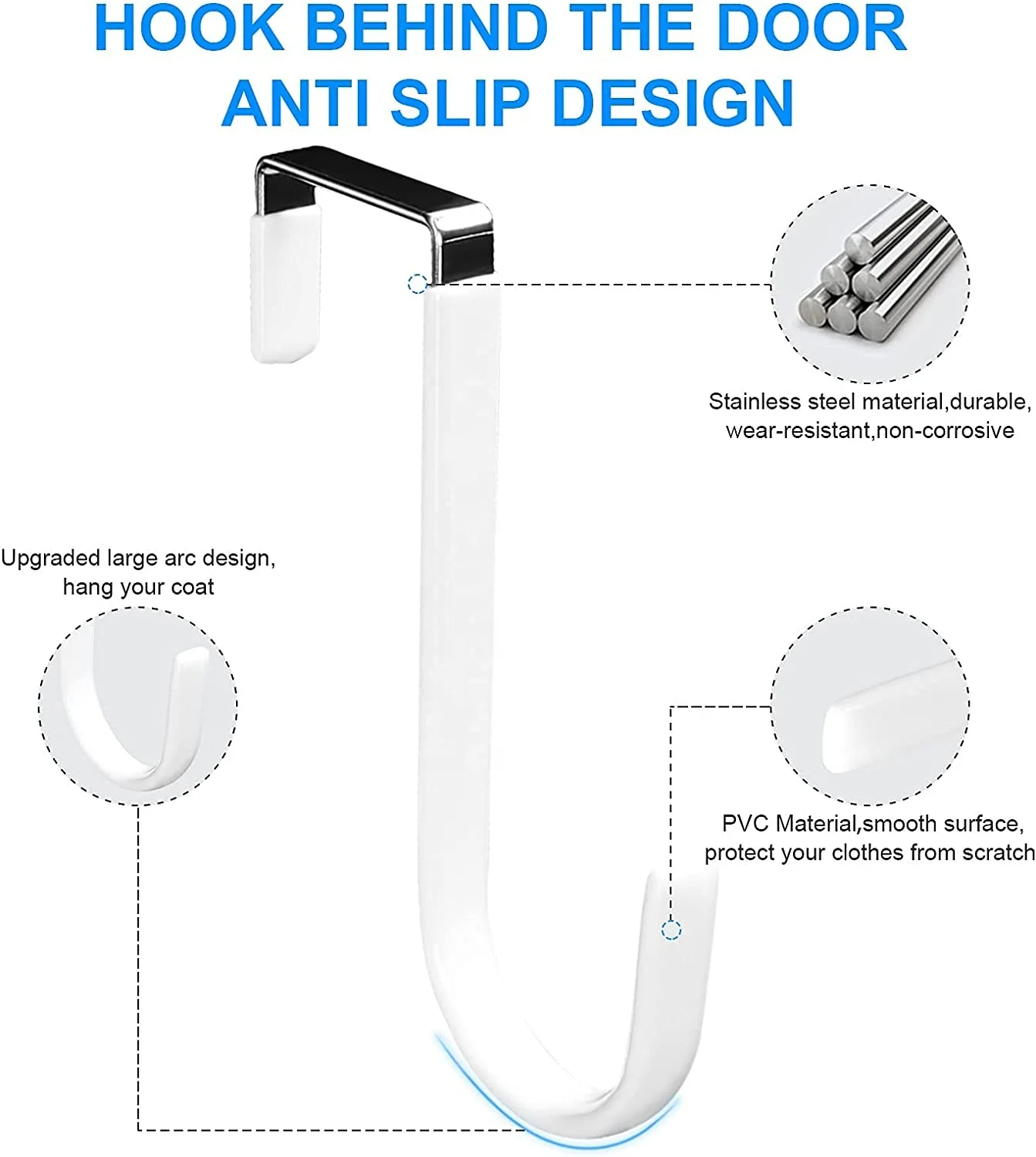 6-Pack Over-The-Door Vinyl Coated Stainless Steel Hanger Hooks