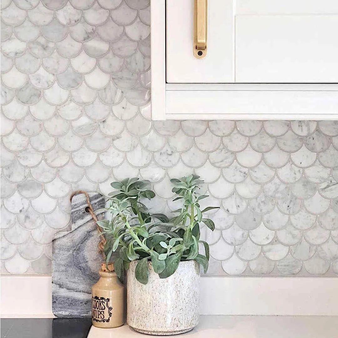 Kitchen Backsplash Bathroom Wall Tiles Floor Tiles  Scallop Marble Mosaic Tile