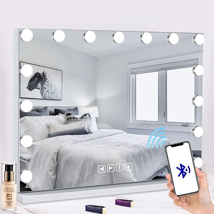 Frame Mirror 58x46cm With Lights Mirror Cosmetic Tabletop Bluetooth Speaker Vanity Hollywood Makeup Mirror With LEDS