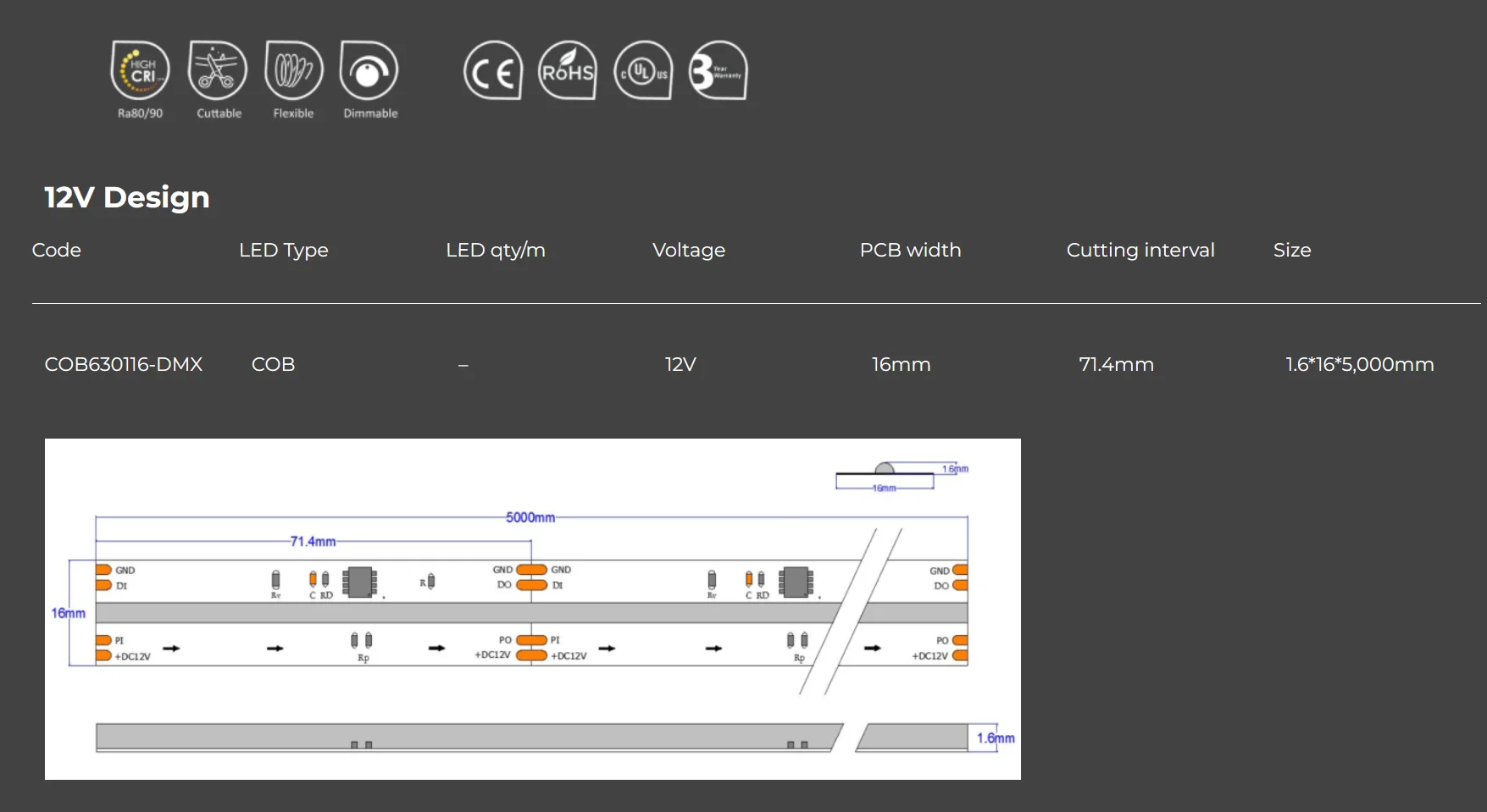 DMX512  RGB LED COB Strip Light 12v LED Flexible Digital Addressable DMX Led Strip
